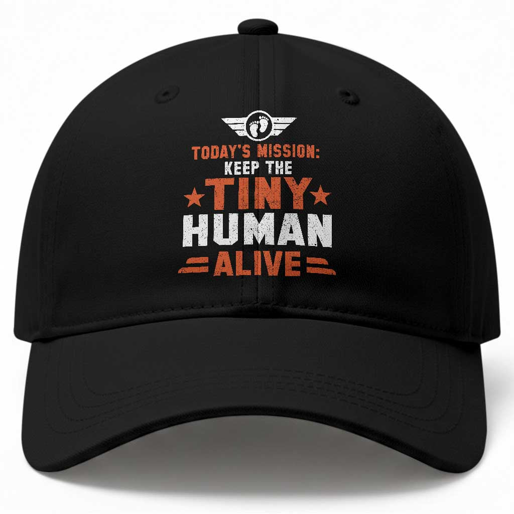 Funny New Dad Baseball Cap First Time Father Grandpa Keep Tiny Human Alive