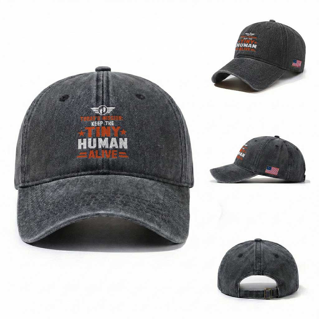 Funny New Dad Washed Cotton Baseball Cap First Time Father Grandpa Keep Tiny Human Alive