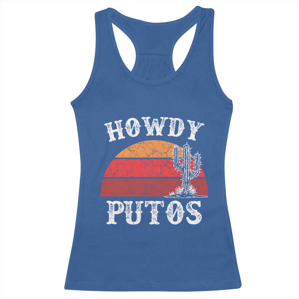 Howdy Putos Racerback Tank Top Funny Cactus Retro Vintage
