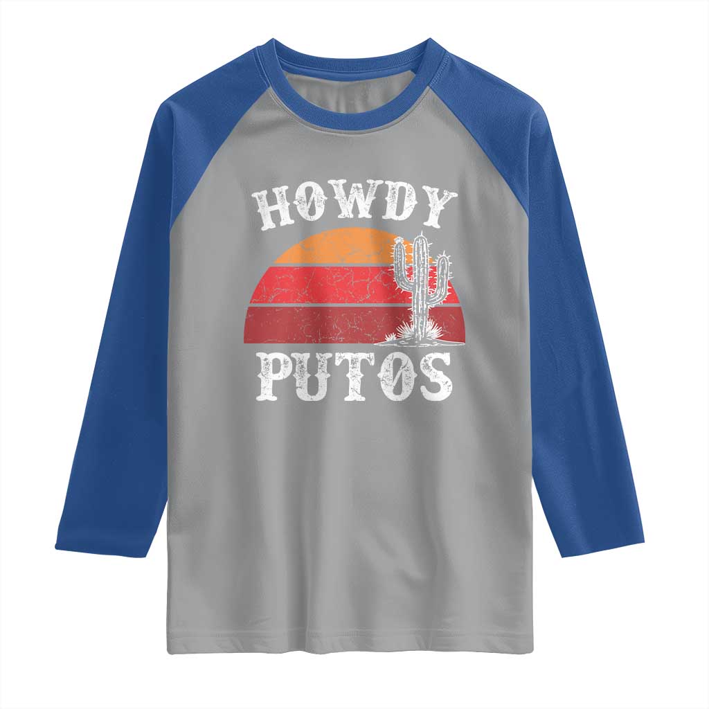 Howdy Putos Raglan Shirt Funny Cactus Retro Vintage
