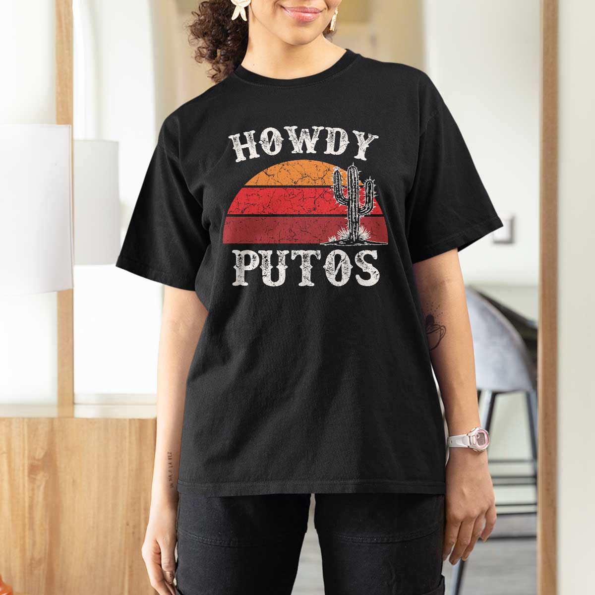 Howdy Putos T Shirt For Women Funny Cactus Retro Vintage