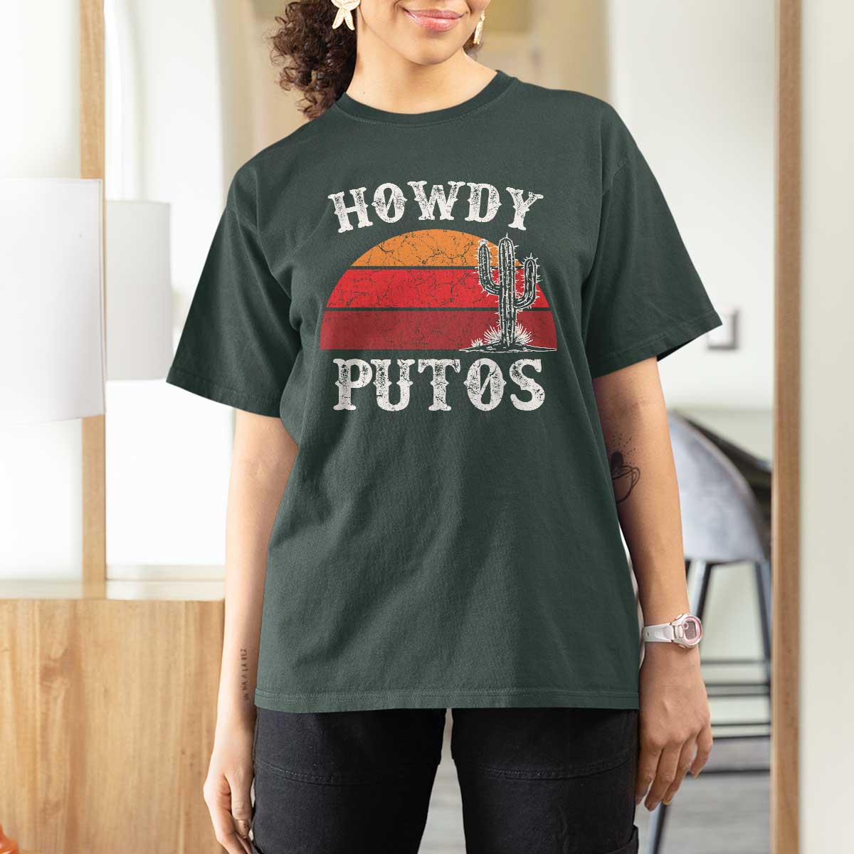 Howdy Putos T Shirt For Women Funny Cactus Retro Vintage