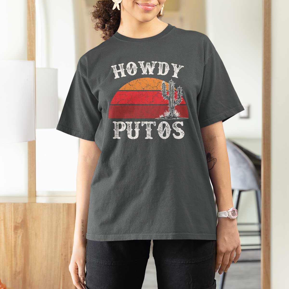Howdy Putos T Shirt For Women Funny Cactus Retro Vintage
