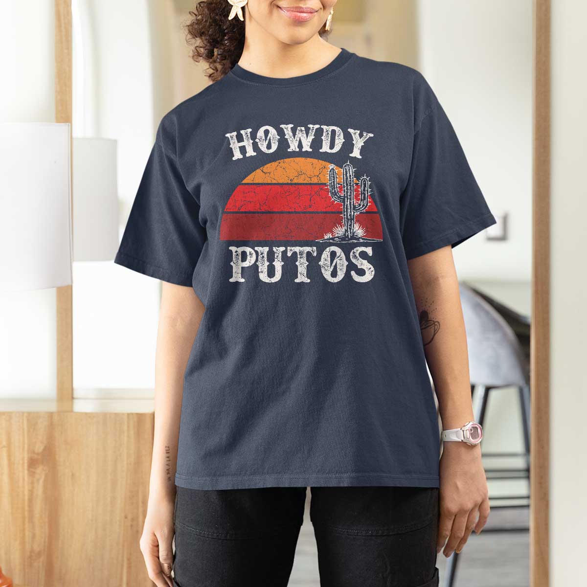 Howdy Putos T Shirt For Women Funny Cactus Retro Vintage