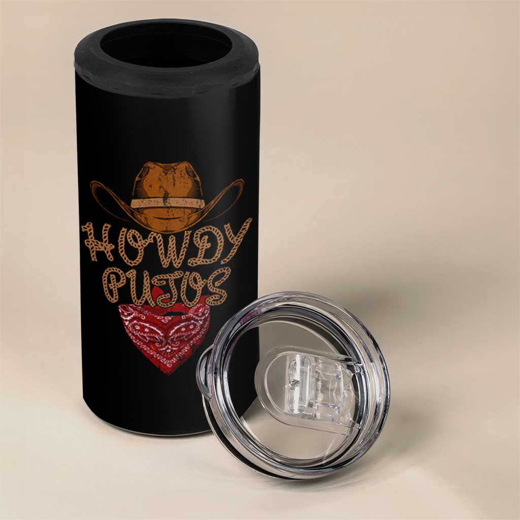 Howdy Putos 4 in 1 Can Cooler Tumbler Funny Western Country Rodeo Southern Retro Cowboy - Wonder Print Shop