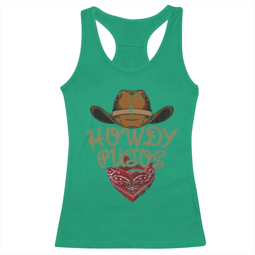 Howdy Putos Racerback Tank Top Funny Western Country Rodeo Southern Retro Cowboy - Wonder Print Shop