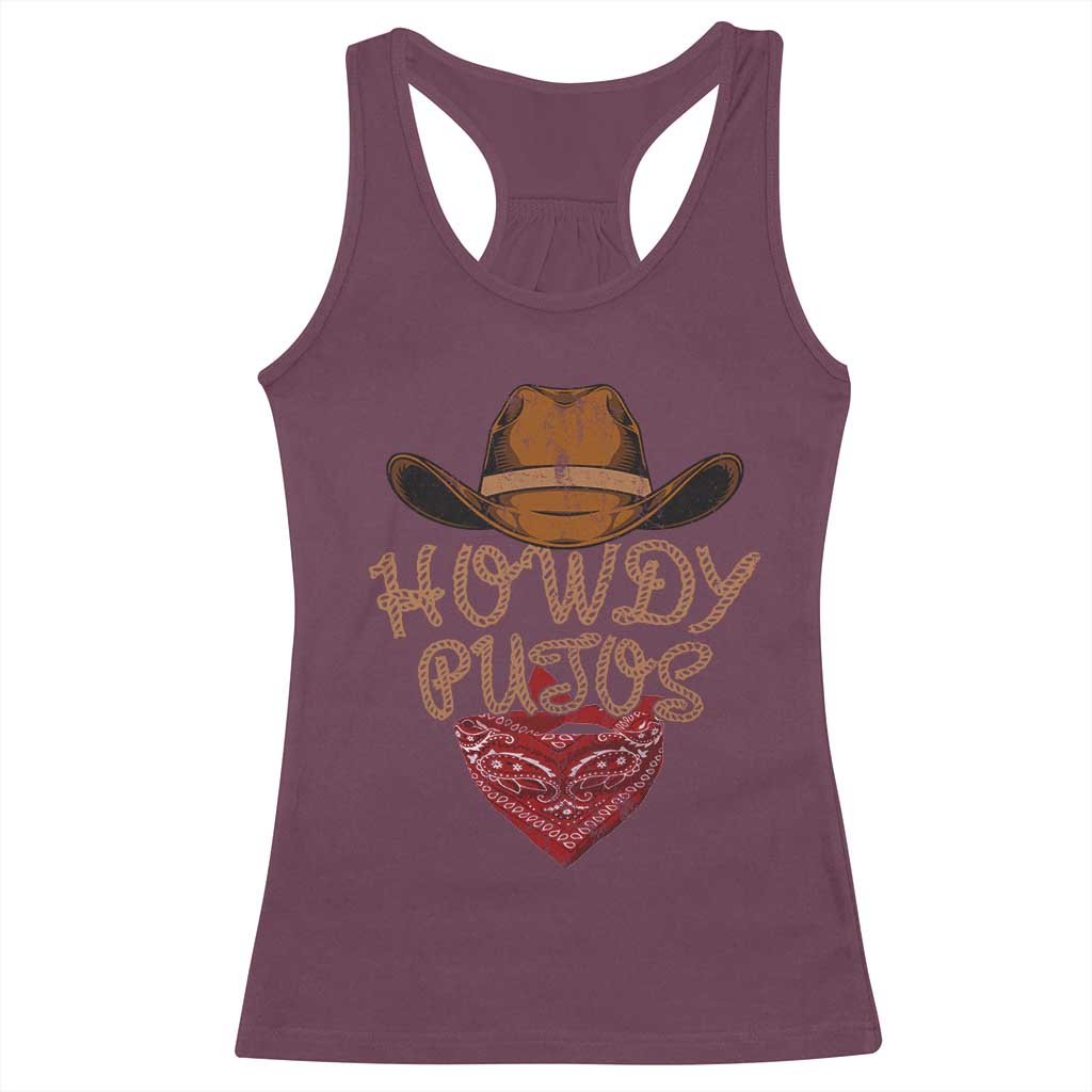 Howdy Putos Racerback Tank Top Funny Western Country Rodeo Southern Retro Cowboy - Wonder Print Shop