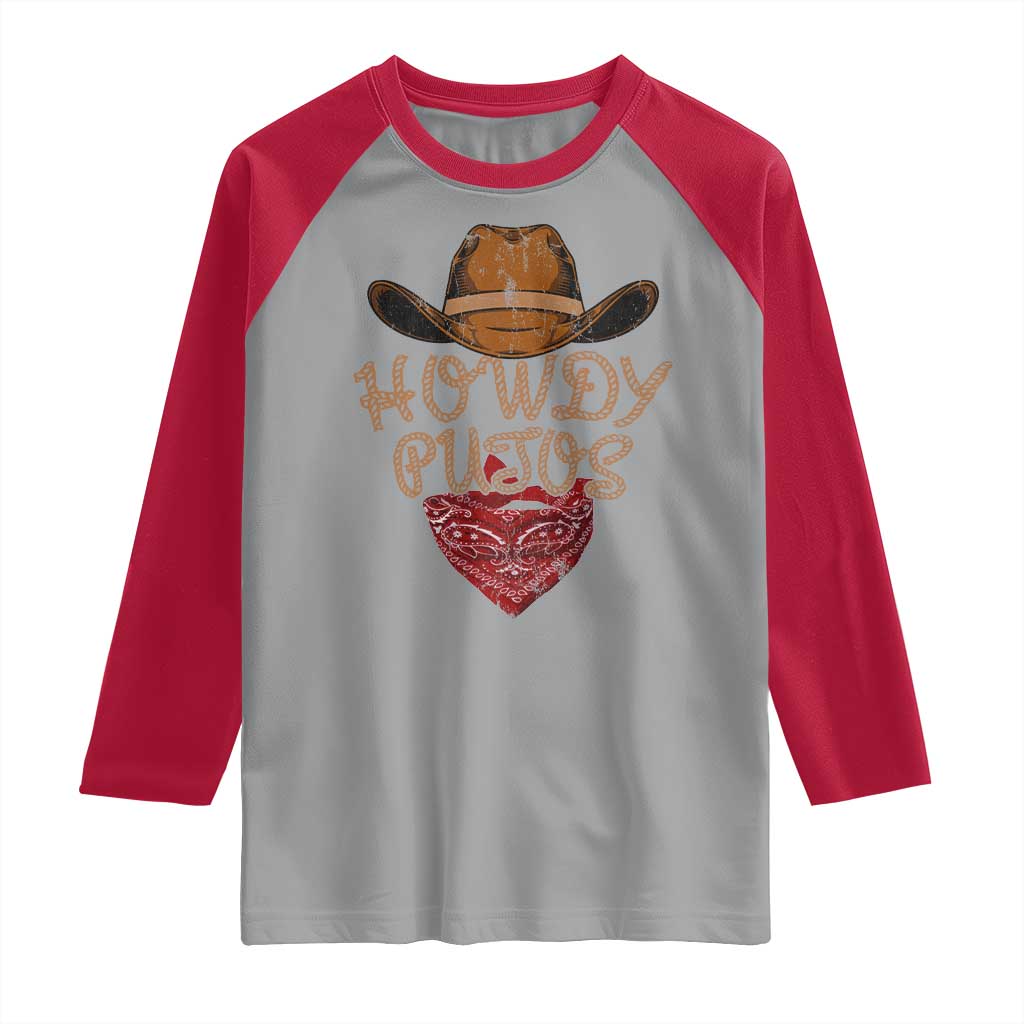 Howdy Putos Raglan Shirt Funny Western Country Rodeo Southern Retro Cowboy - Wonder Print Shop