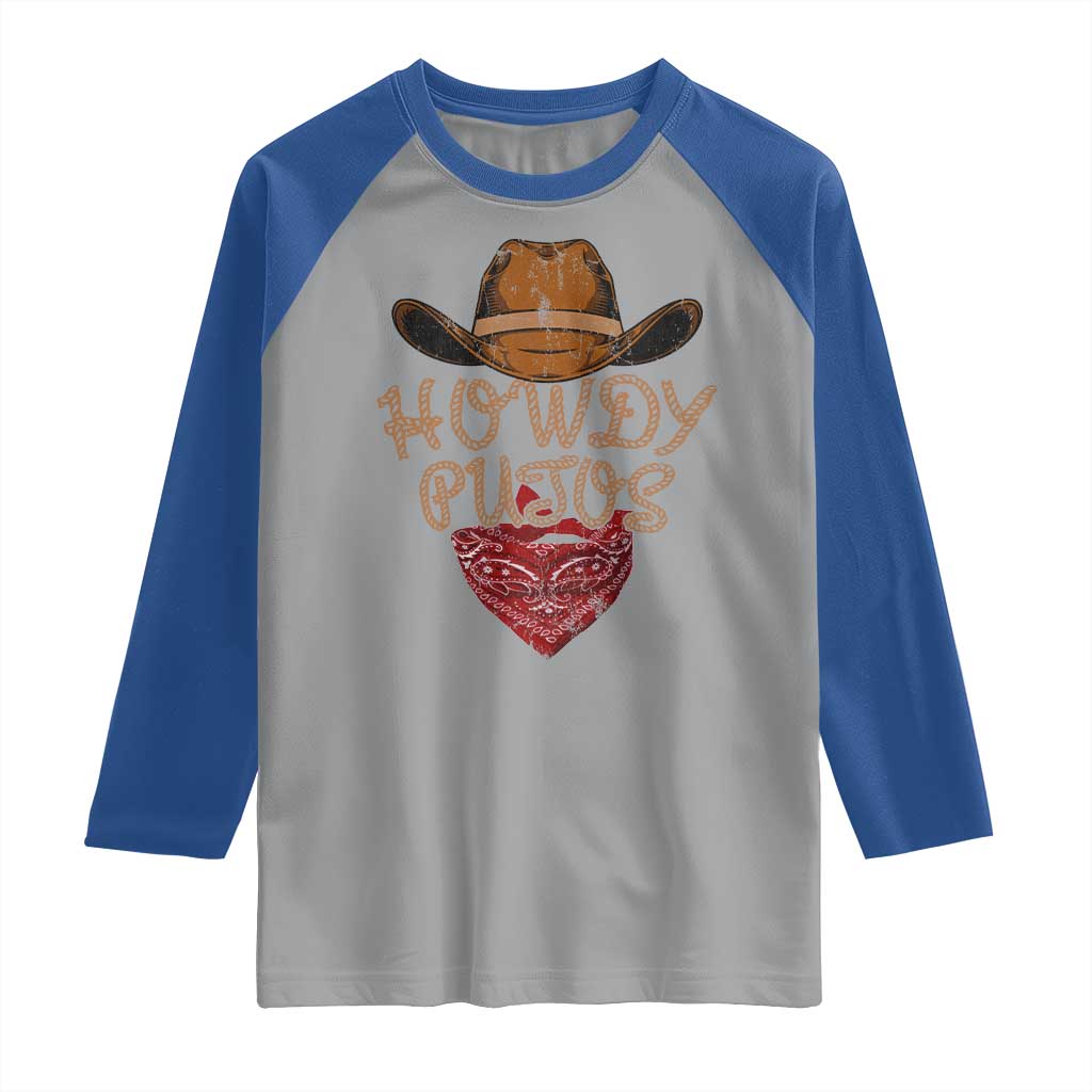 Howdy Putos Raglan Shirt Funny Western Country Rodeo Southern Retro Cowboy - Wonder Print Shop