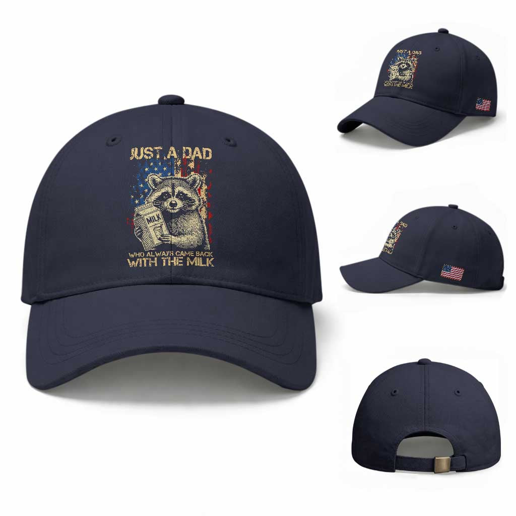 Just A Dad Who Always Came Back With The Milk Baseball Cap Raccoon American Flag Father's Day