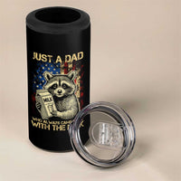 Just A Dad Who Always Came Back With The Milk 4 in 1 Can Cooler Tumbler Raccoon American Flag Father's Day