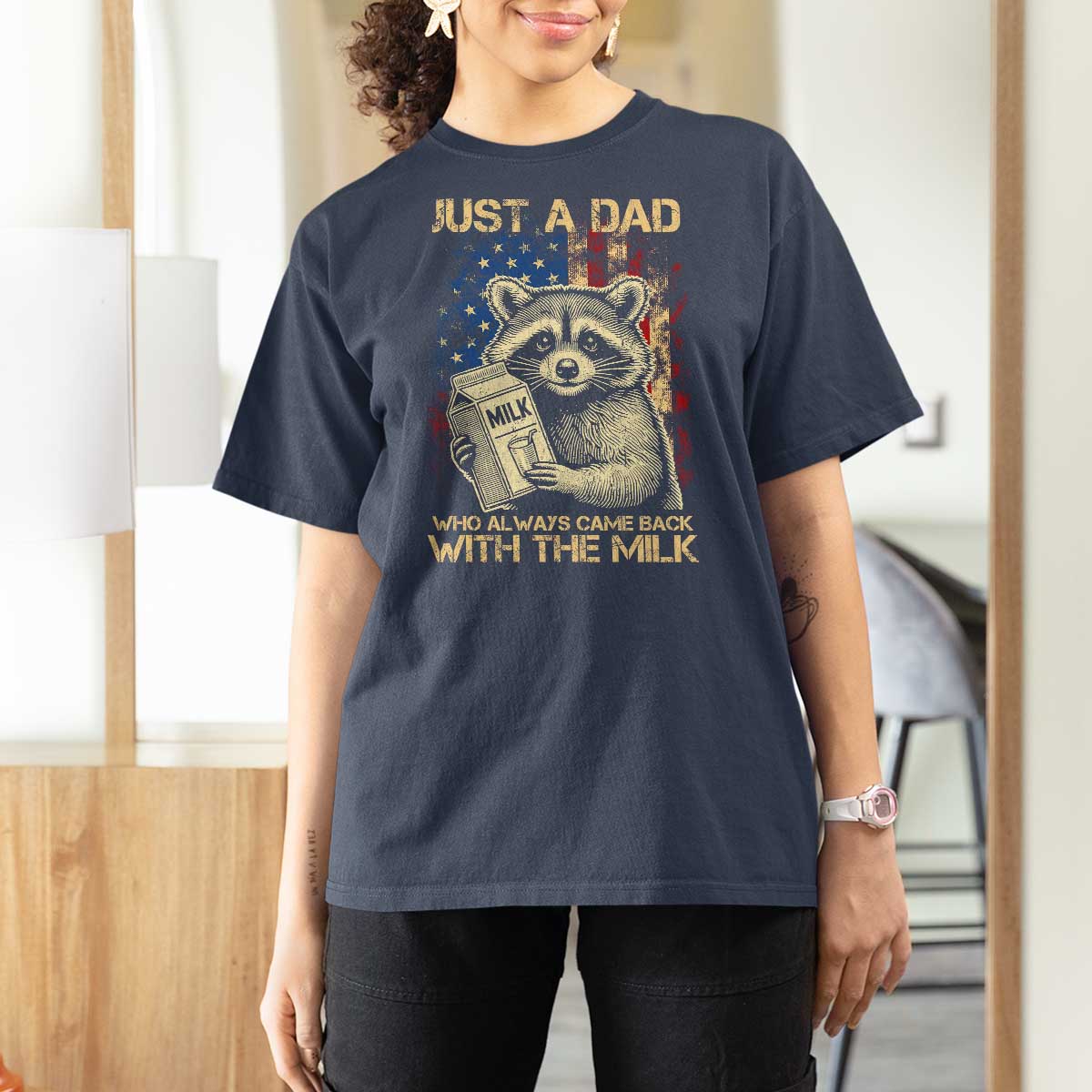 Just A Dad Who Always Came Back With The Milk T Shirt For Women American Flag Father's Day