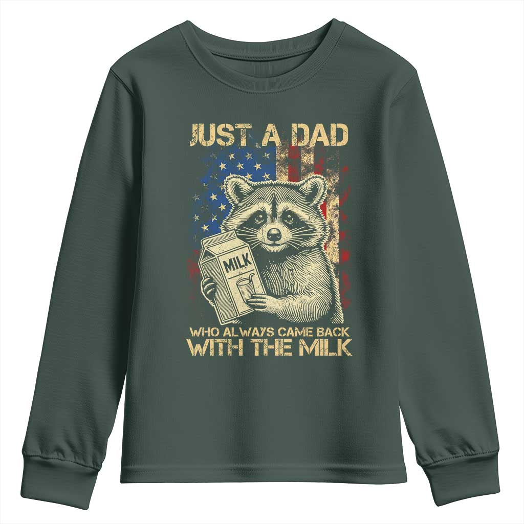 Just A Dad Who Always Came Back With The Milk Youth Sweatshirt American Flag Father's Day