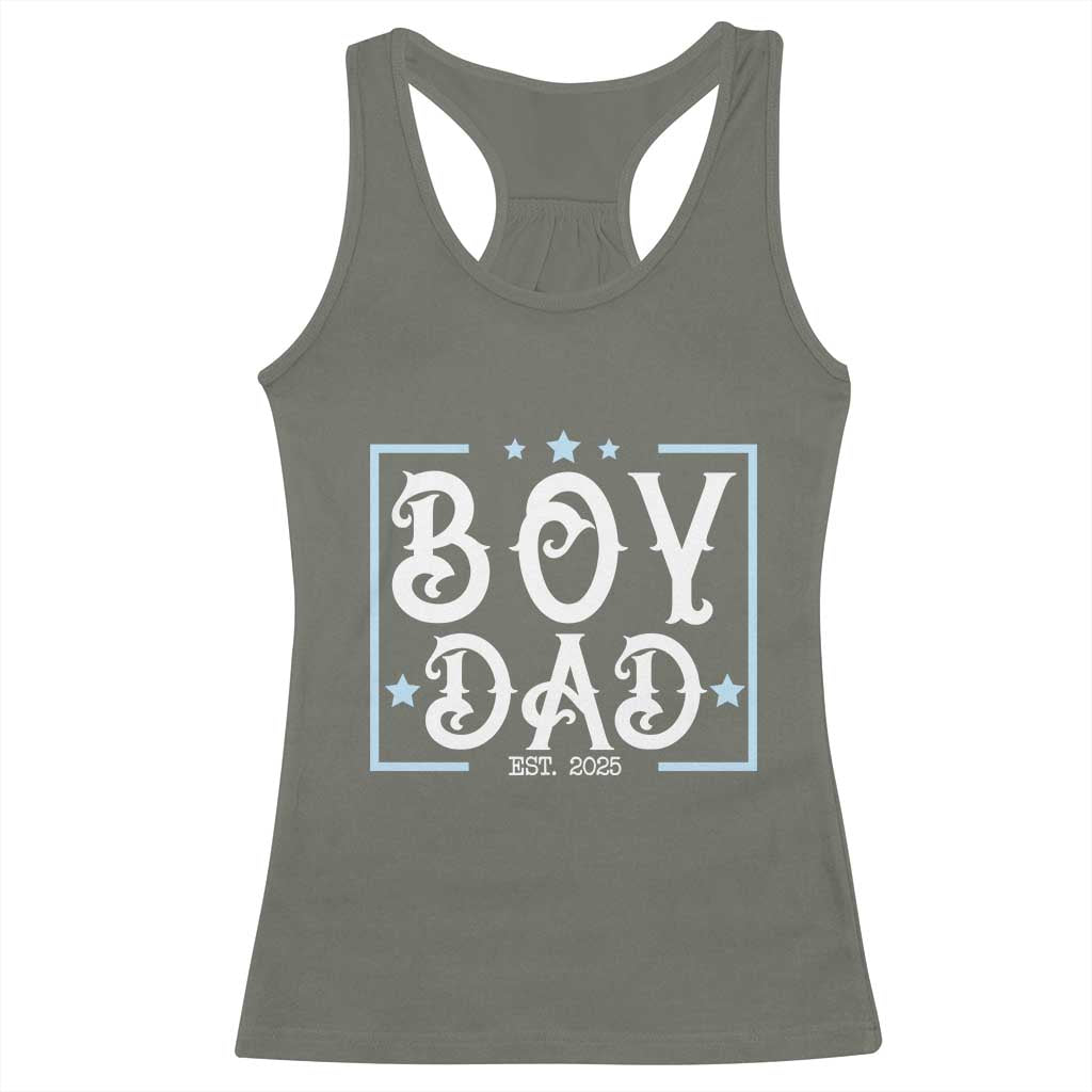Boy Dad Est 2025 Racerback Tank Top Expect Baby Boy Son Fathers Day 2025