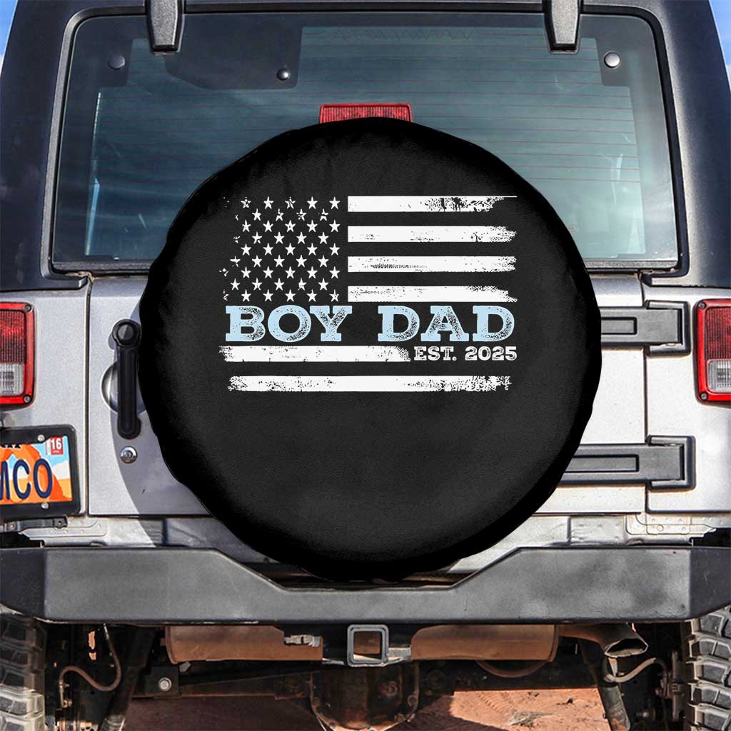 Boy Dad Est 2025 Spare Tire Cover Daddy Of Newborn Baby Boy First Fathers Day USA Flag