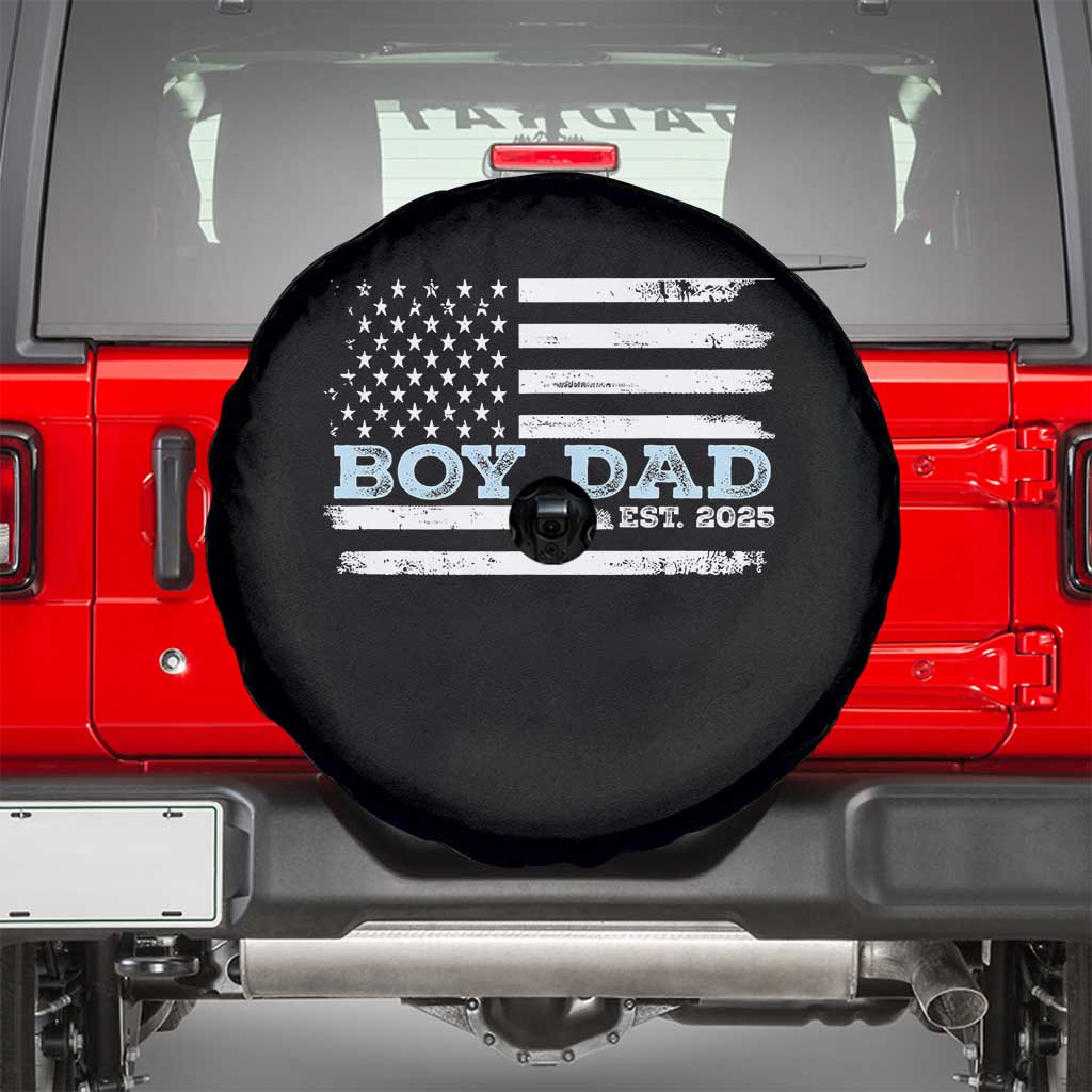 Boy Dad Est 2025 Spare Tire Cover Daddy Of Newborn Baby Boy First Fathers Day USA Flag