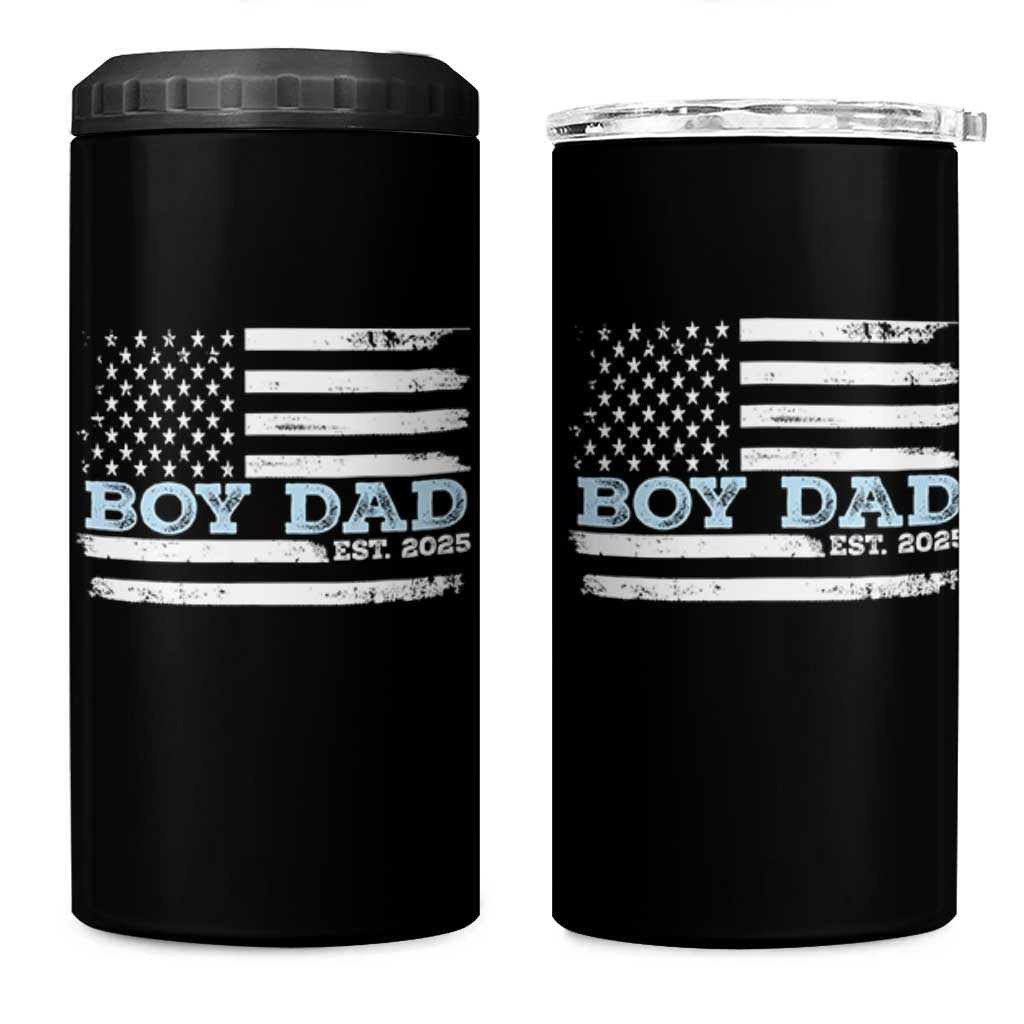 Boy Dad Est 2025 4 in 1 Can Cooler Tumbler Newborn Daddy Father Baby Boy Son USA Flag