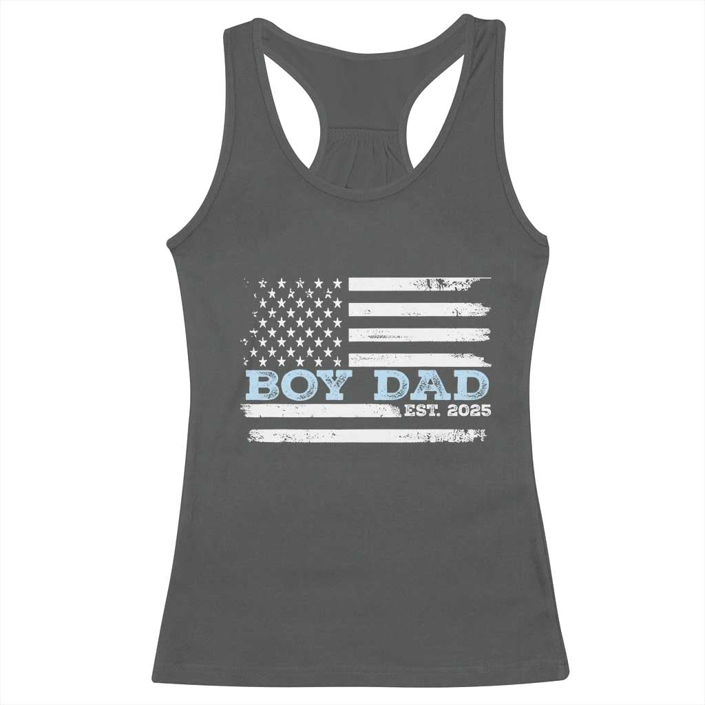Boy Dad Est 2025 Racerback Tank Top Newborn Daddy Father Baby Boy Son USA Flag