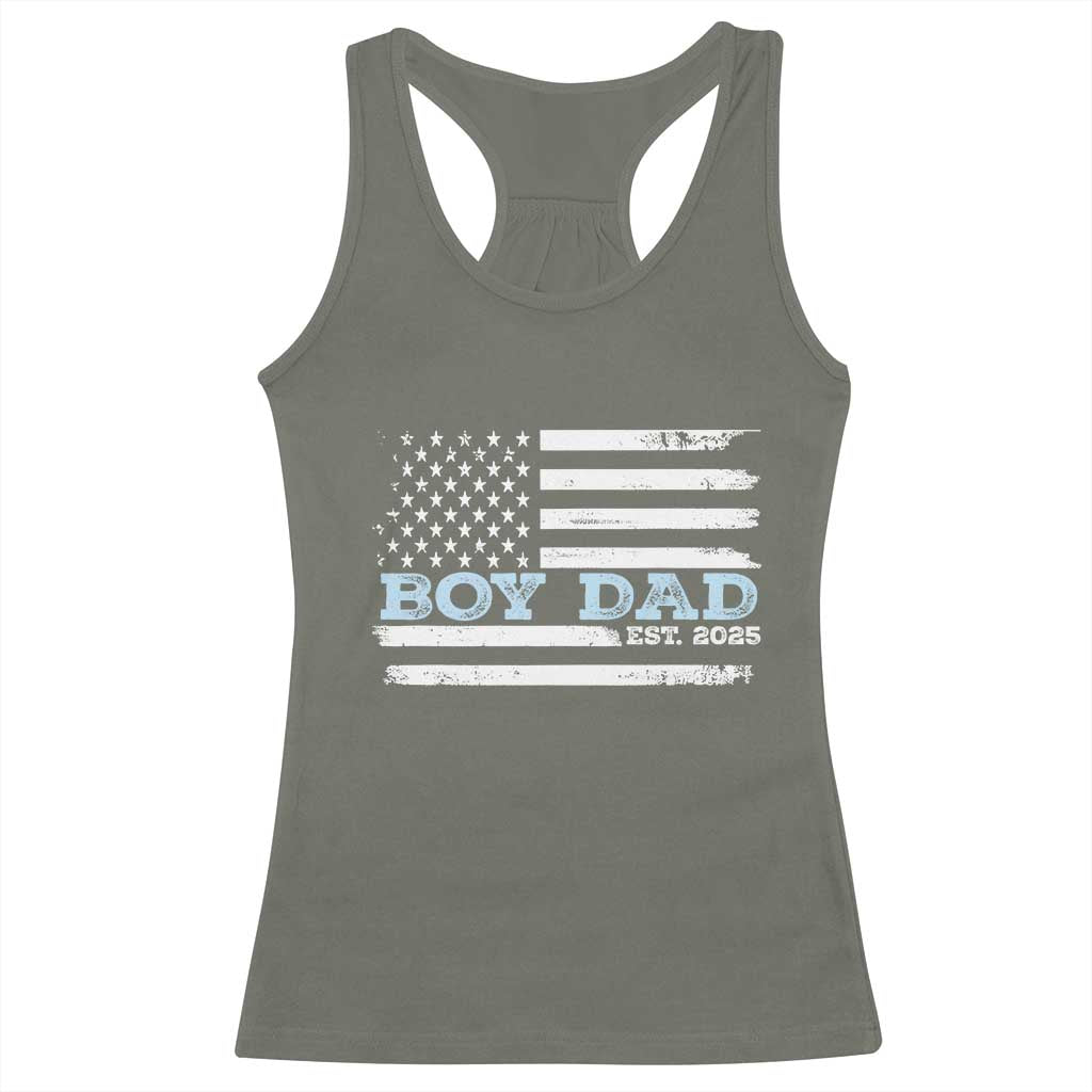 Boy Dad Est 2025 Racerback Tank Top Newborn Daddy Father Baby Boy Son USA Flag