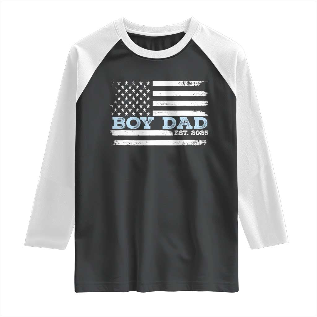 Boy Dad Est 2025 Raglan Shirt Daddy Of Newborn Baby Boy First Fathers Day USA Flag