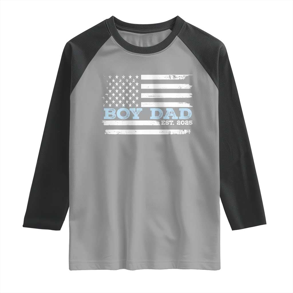 Boy Dad Est 2025 Raglan Shirt Daddy Of Newborn Baby Boy First Fathers Day USA Flag