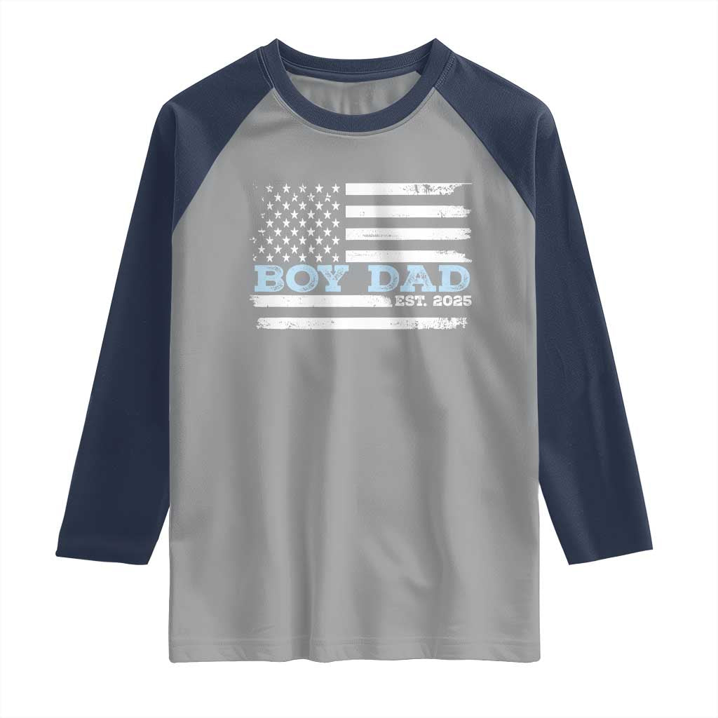 Boy Dad Est 2025 Raglan Shirt Daddy Of Newborn Baby Boy First Fathers Day USA Flag