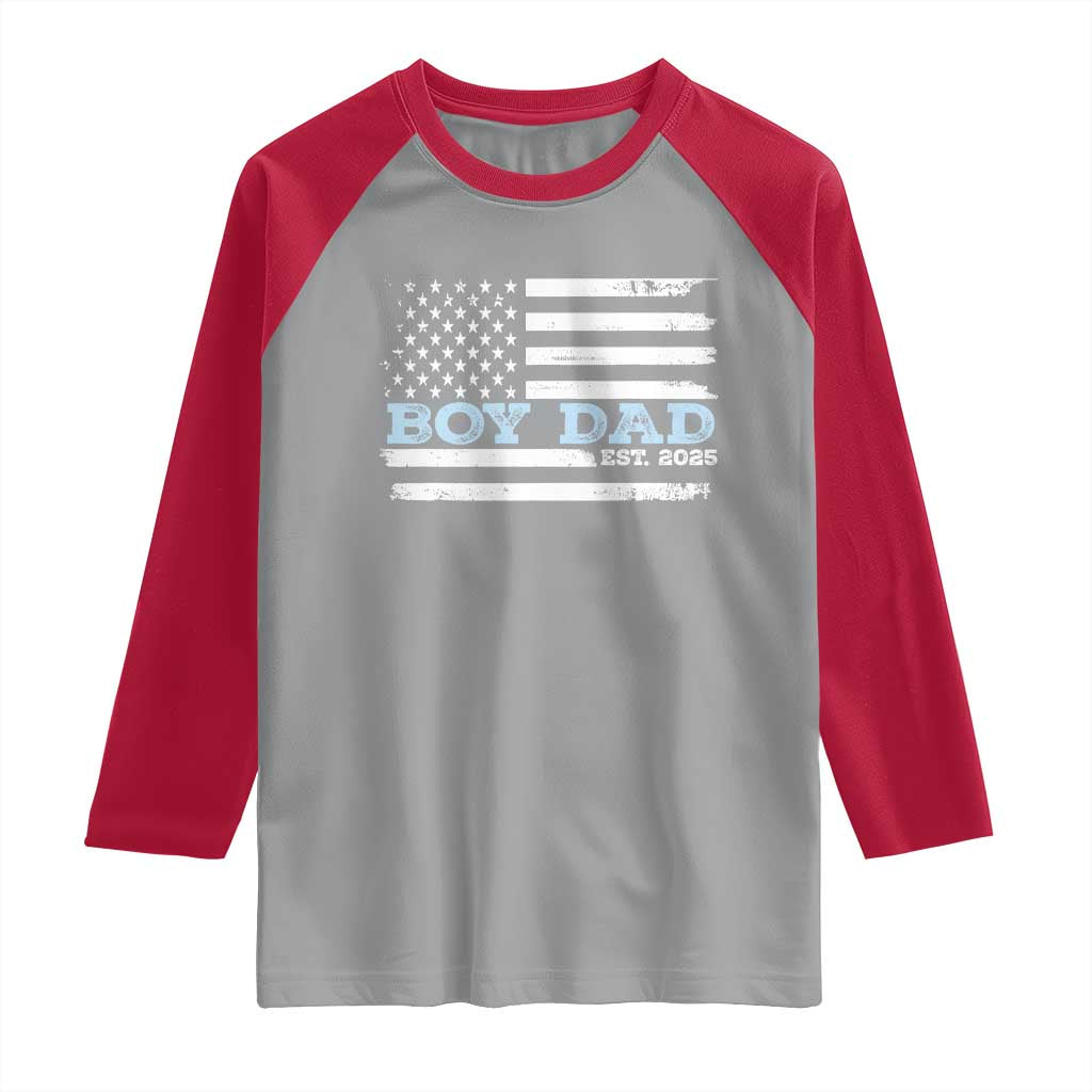 Boy Dad Est 2025 Raglan Shirt Daddy Of Newborn Baby Boy First Fathers Day USA Flag