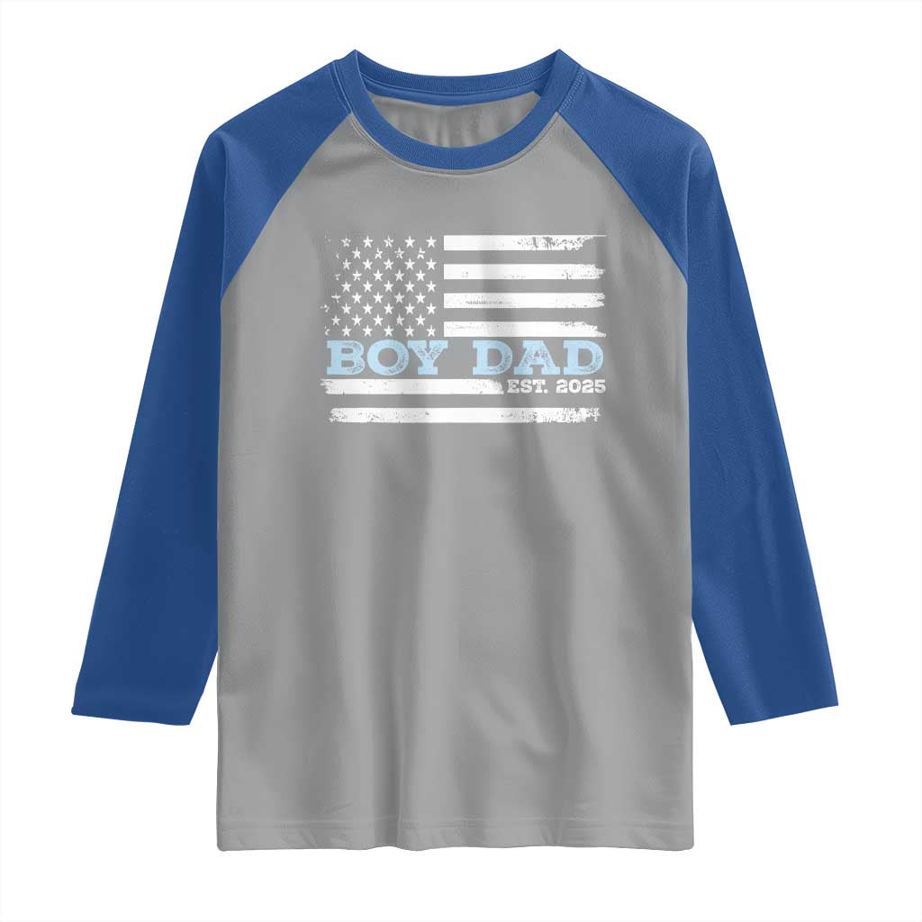 Boy Dad Est 2025 Raglan Shirt Daddy Of Newborn Baby Boy First Fathers Day USA Flag