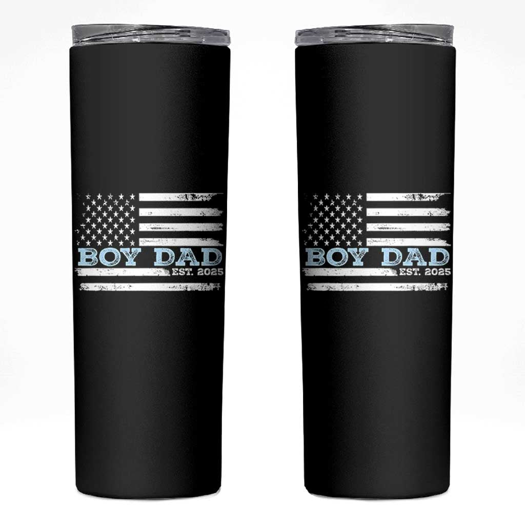 Boy Dad Est 2025 Skinny Tumbler Newborn Daddy Father Baby Boy Son USA Flag