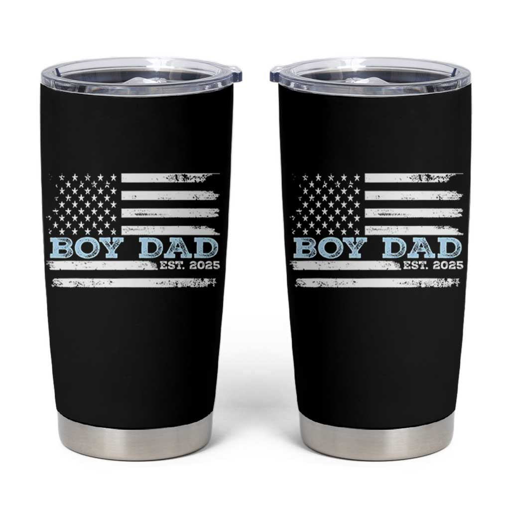 Boy Dad Est 2025 Tumbler Cup Newborn Daddy Father Baby Boy Son USA Flag