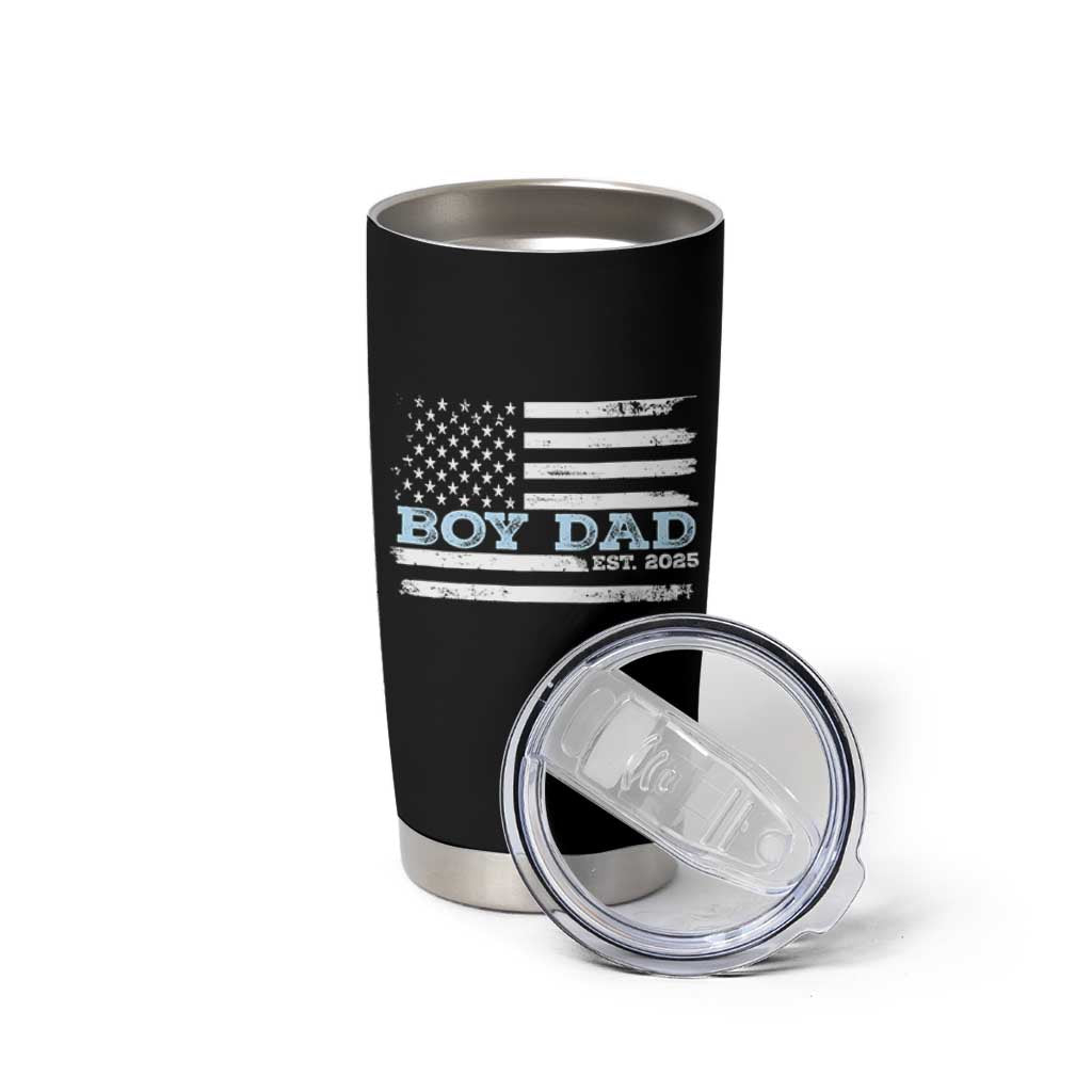 Boy Dad Est 2025 Tumbler Cup Newborn Daddy Father Baby Boy Son USA Flag