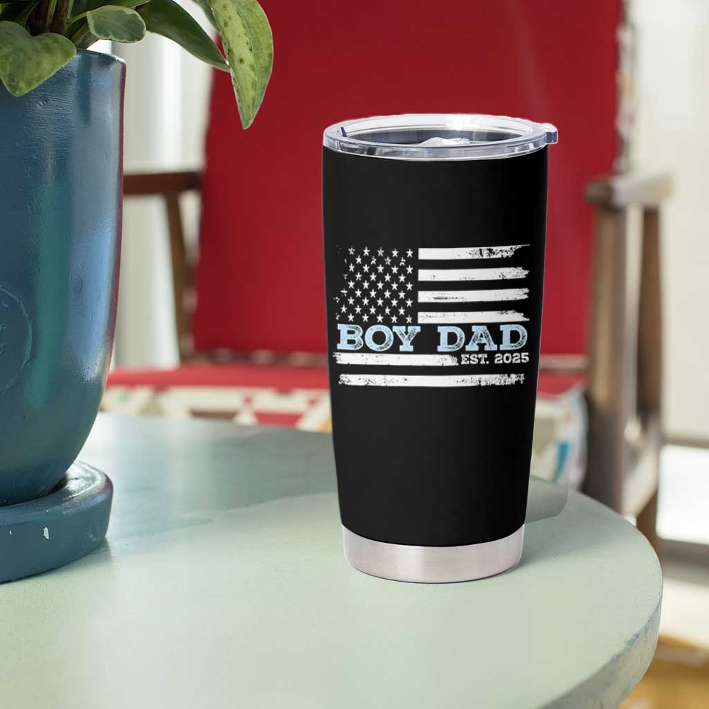 Boy Dad Est 2025 Tumbler Cup Newborn Daddy Father Baby Boy Son USA Flag