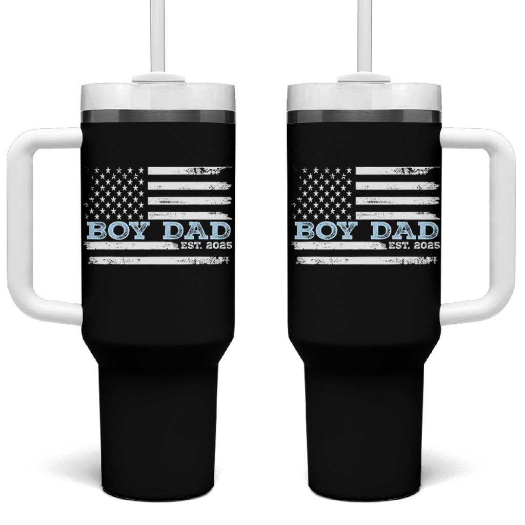 Boy Dad Est 2025 Tumbler With Handle Newborn Daddy Father Baby Boy Son USA Flag