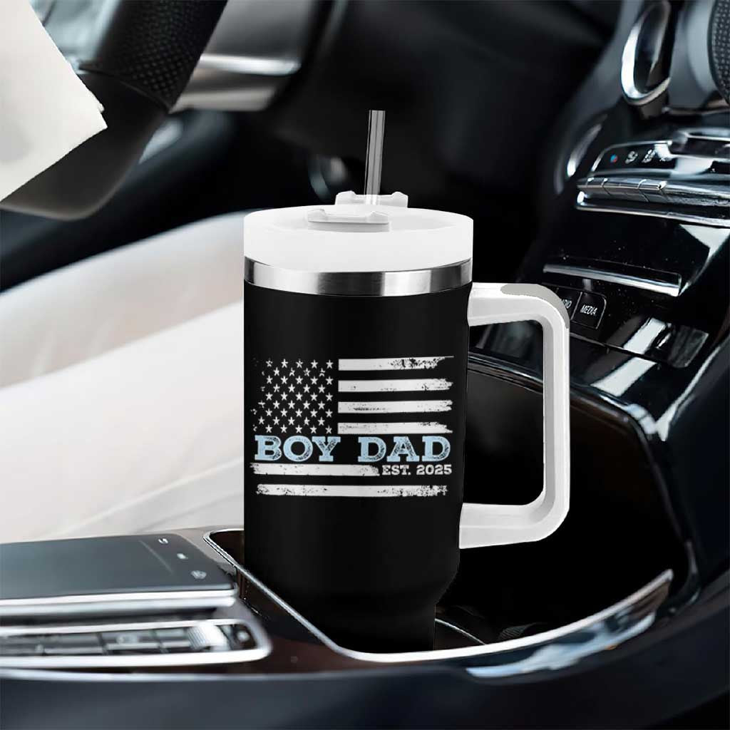 Boy Dad Est 2025 Tumbler With Handle Newborn Daddy Father Baby Boy Son USA Flag