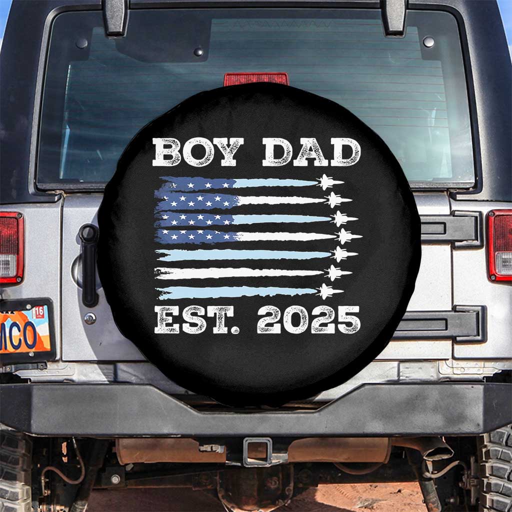 Boy Dad Est 2025 Spare Tire Cover Daddy Of Newborn Baby Boy First Fathers Day USA Flag Fighter Jets