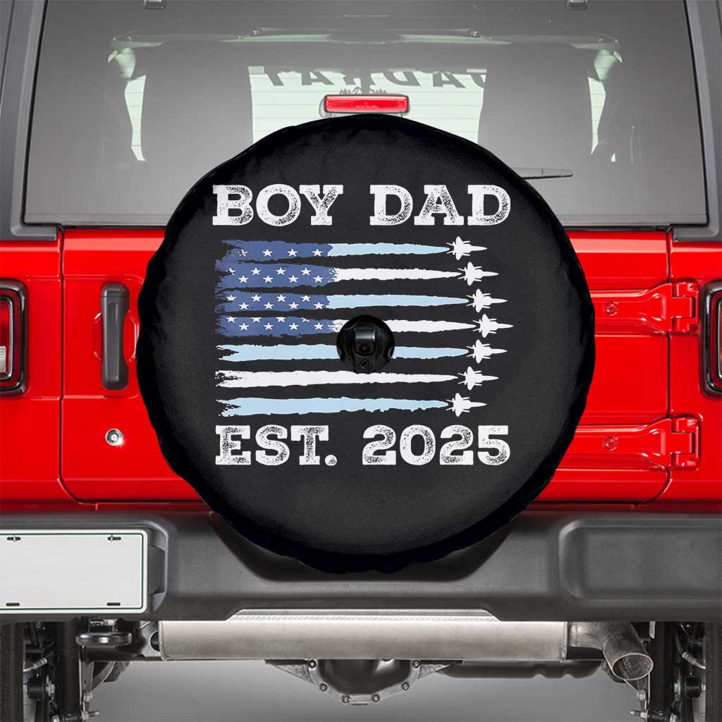 Boy Dad Est 2025 Spare Tire Cover Daddy Of Newborn Baby Boy First Fathers Day USA Flag Fighter Jets