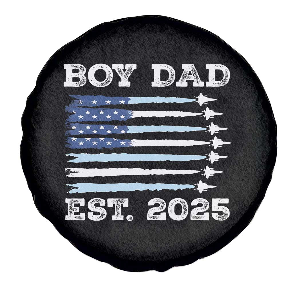 Boy Dad Est 2025 Spare Tire Cover Daddy Of Newborn Baby Boy First Fathers Day USA Flag Fighter Jets