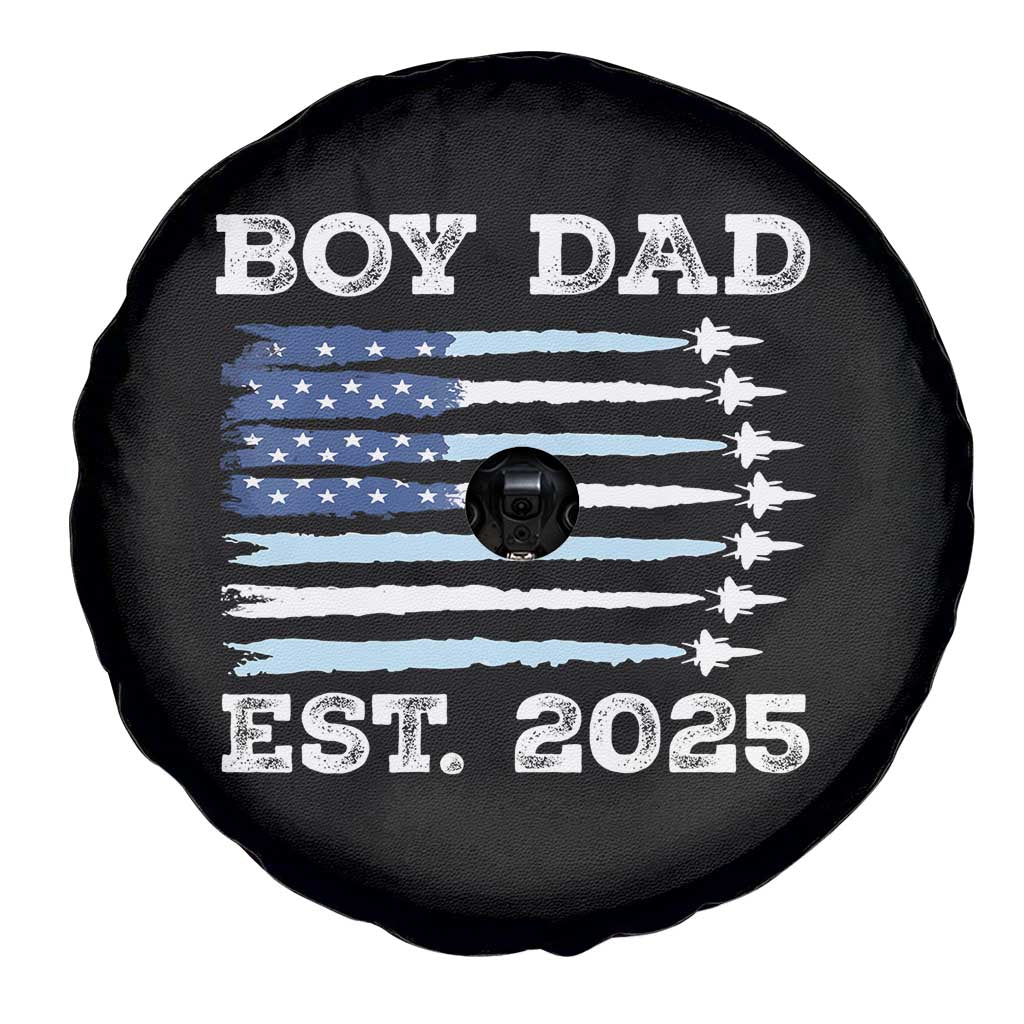 Boy Dad Est 2025 Spare Tire Cover Daddy Of Newborn Baby Boy First Fathers Day USA Flag Fighter Jets