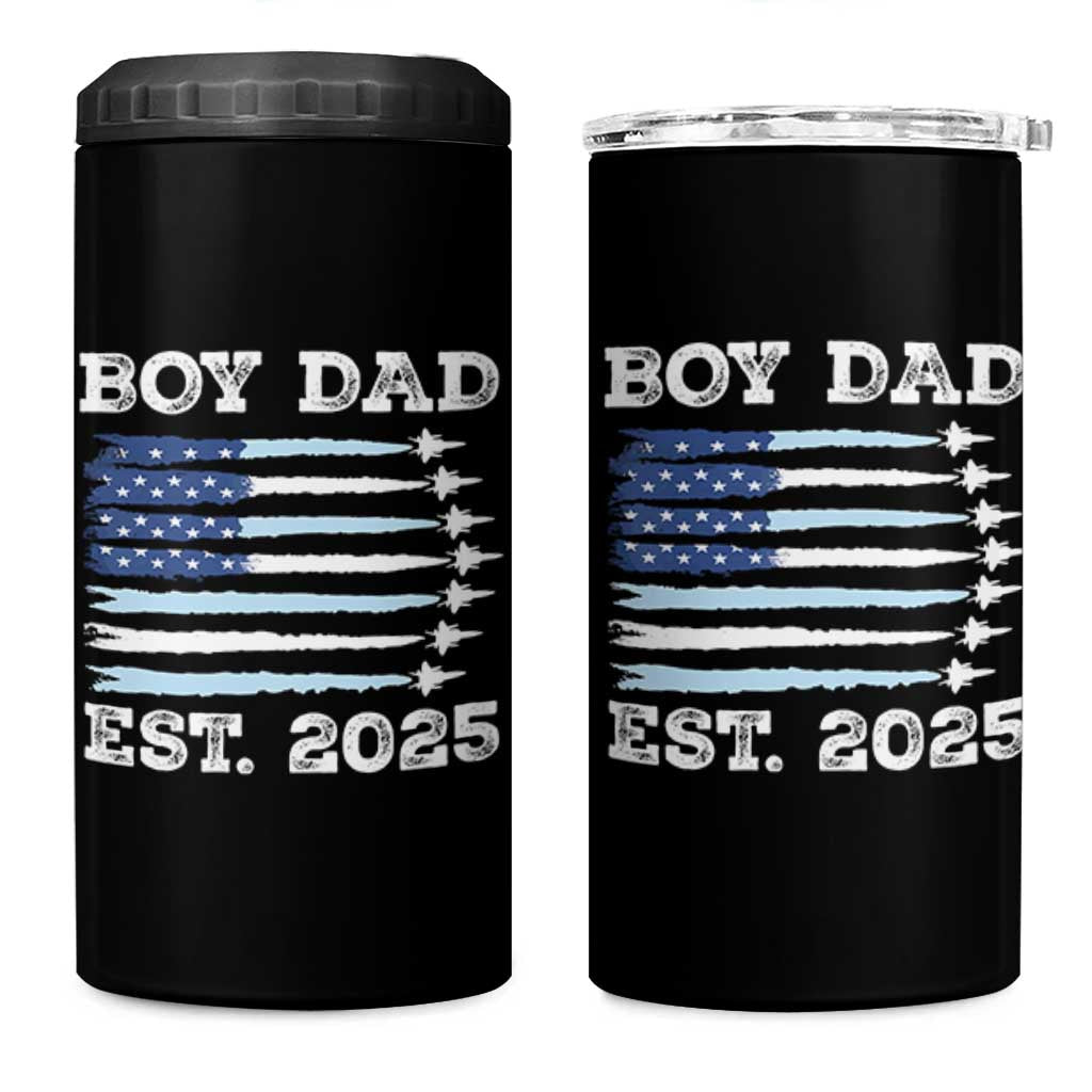 Boy Dad Est 2025 4 in 1 Can Cooler Tumbler Newborn Daddy Father Baby Boy Son USA Flag Fighter Jets