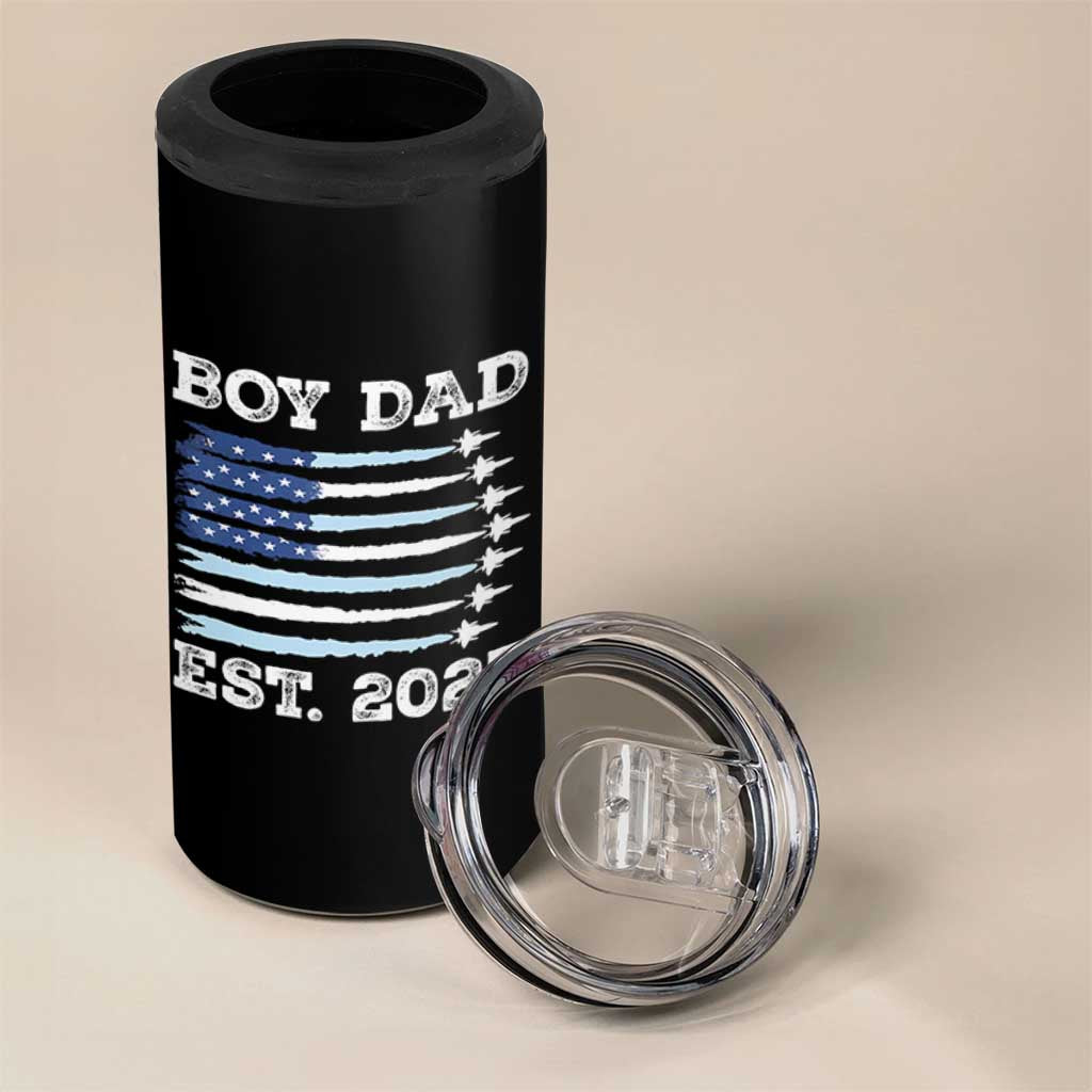 Boy Dad Est 2025 4 in 1 Can Cooler Tumbler Newborn Daddy Father Baby Boy Son USA Flag Fighter Jets