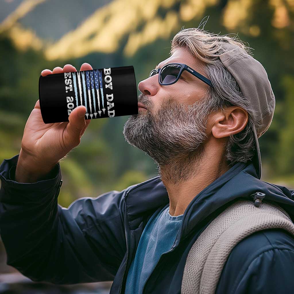 Boy Dad Est 2025 4 in 1 Can Cooler Tumbler Newborn Daddy Father Baby Boy Son USA Flag Fighter Jets