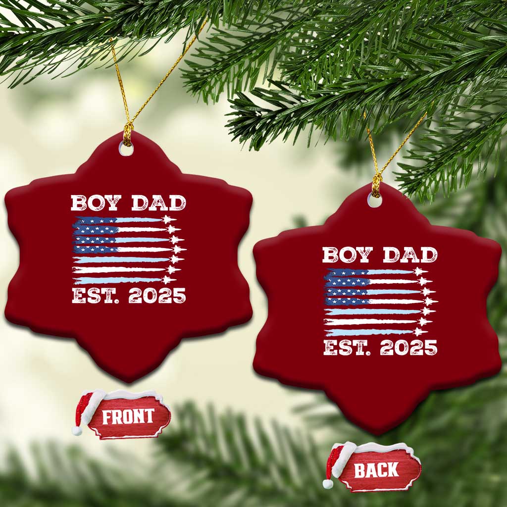 Boy Dad Est 2025 Ceramic Ornament Newborn Daddy Father Baby Boy Son USA Flag Fighter Jets - Wonder Print Shop