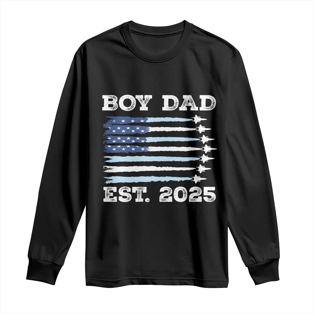 Boy Dad Est 2025 Long Sleeve Shirt Newborn Daddy Father Baby Boy Son USA Flag Fighter Jets
