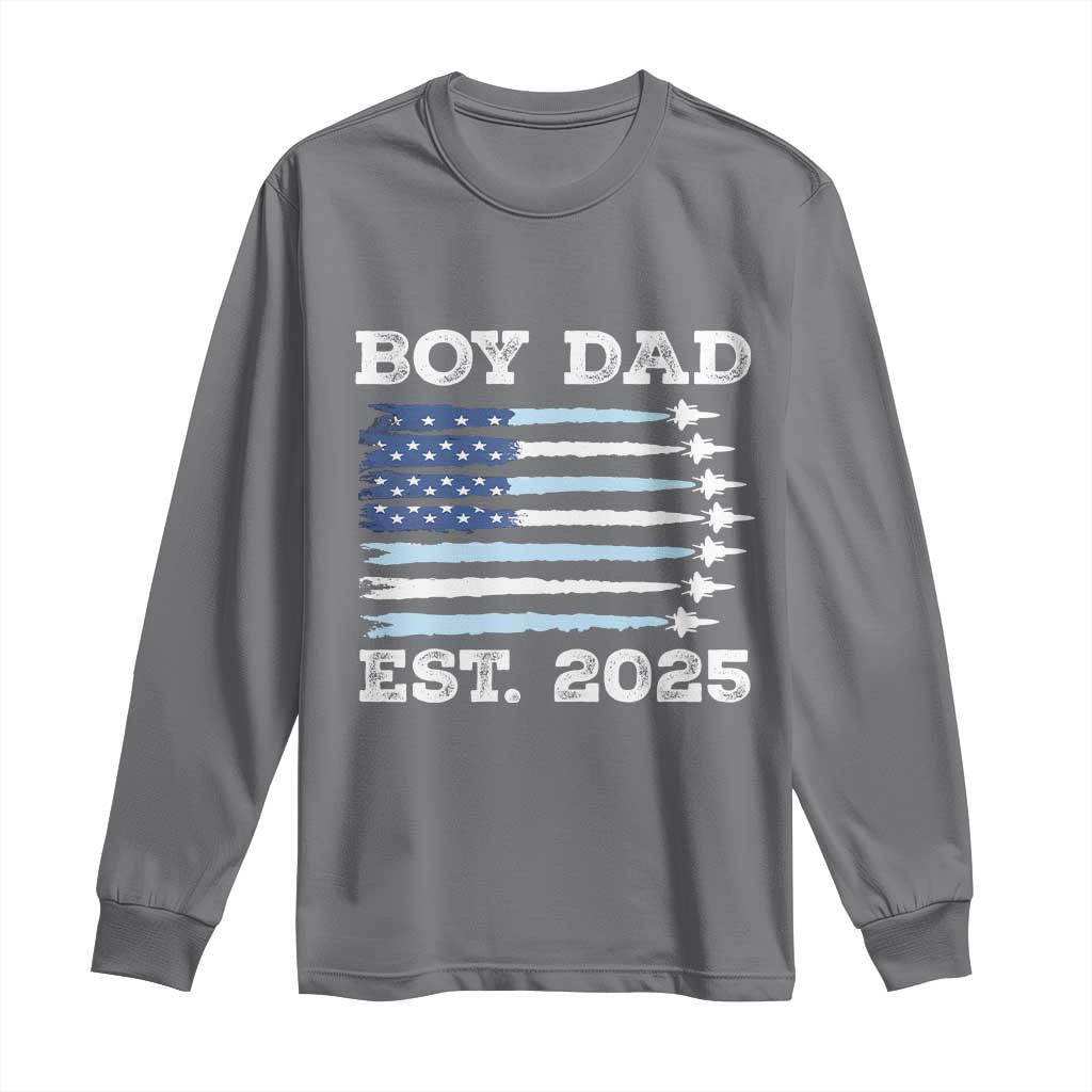 Boy Dad Est 2025 Long Sleeve Shirt Newborn Daddy Father Baby Boy Son USA Flag Fighter Jets