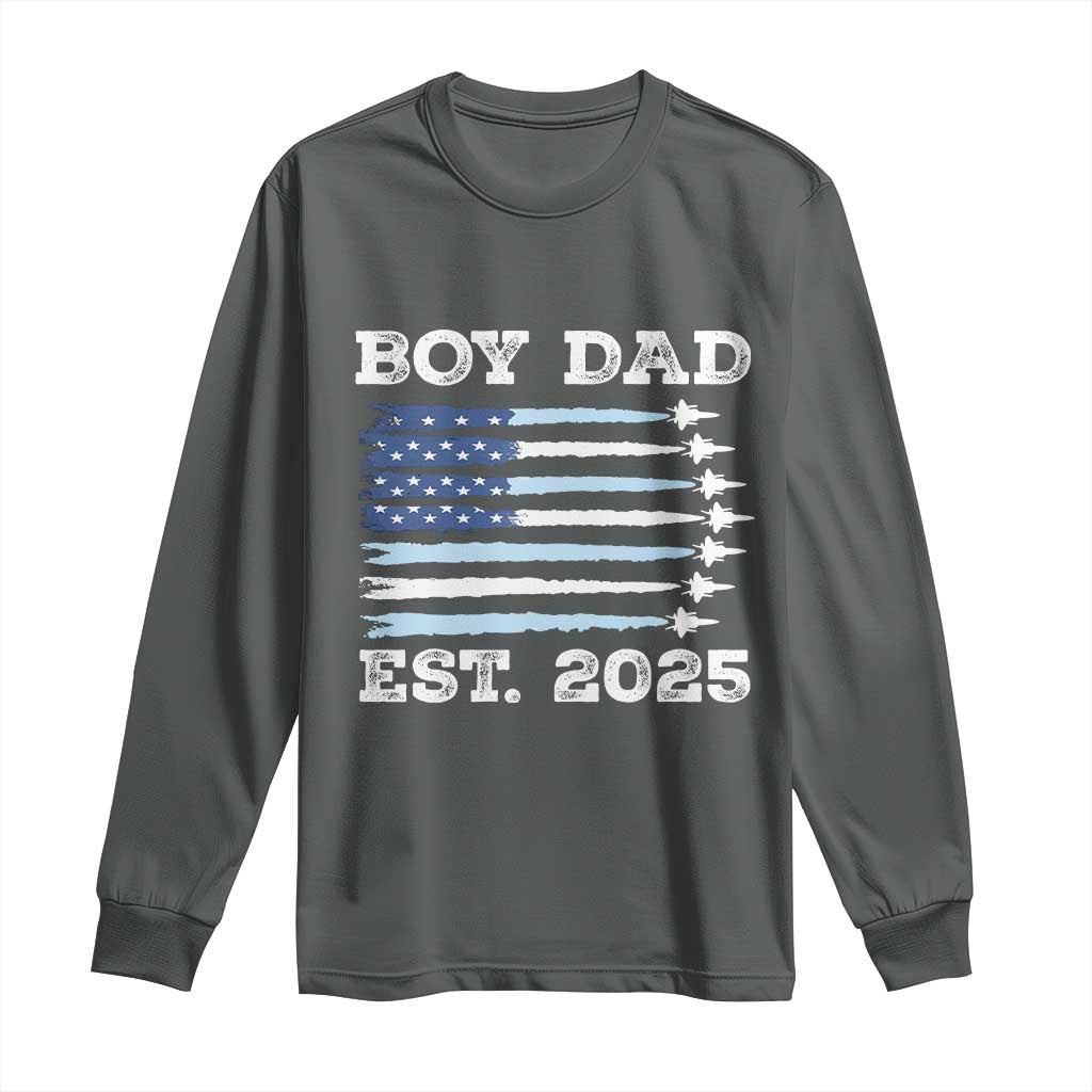 Boy Dad Est 2025 Long Sleeve Shirt Newborn Daddy Father Baby Boy Son USA Flag Fighter Jets