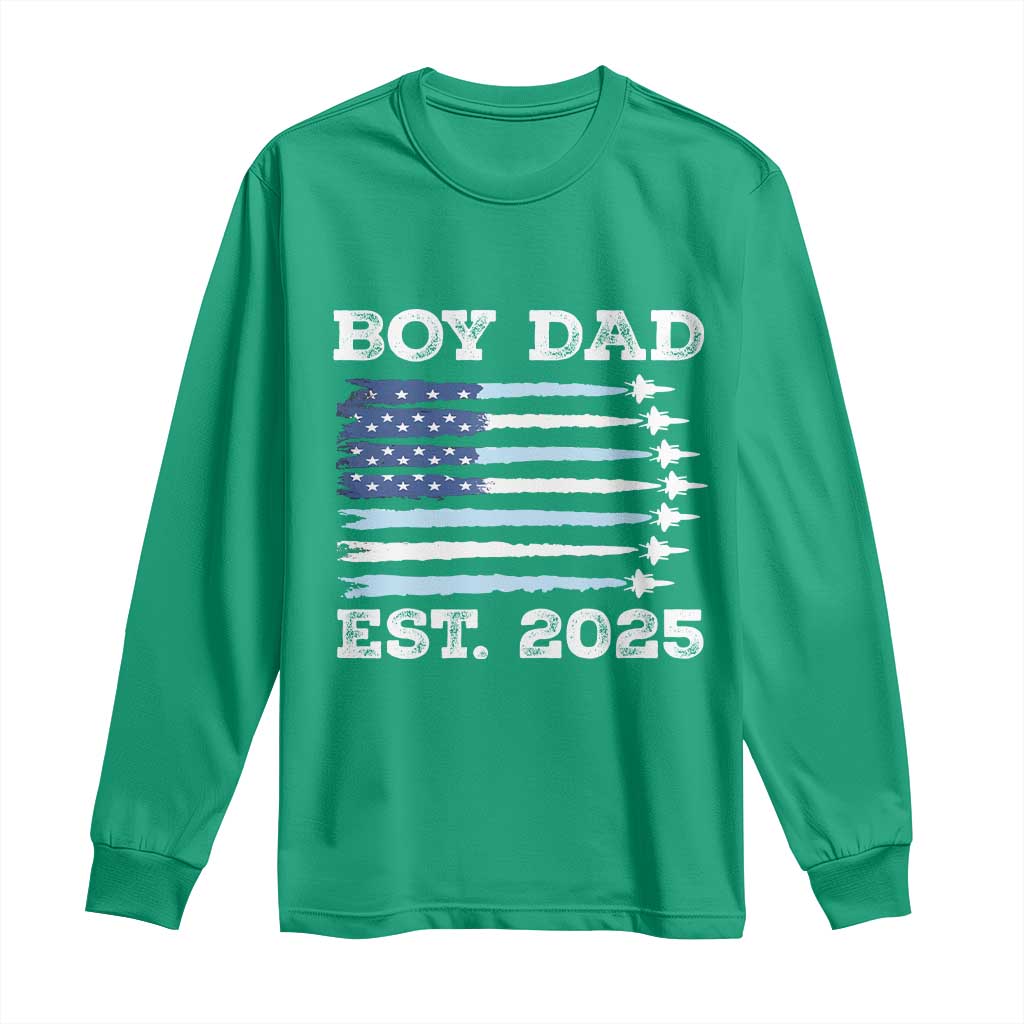 Boy Dad Est 2025 Long Sleeve Shirt Newborn Daddy Father Baby Boy Son USA Flag Fighter Jets