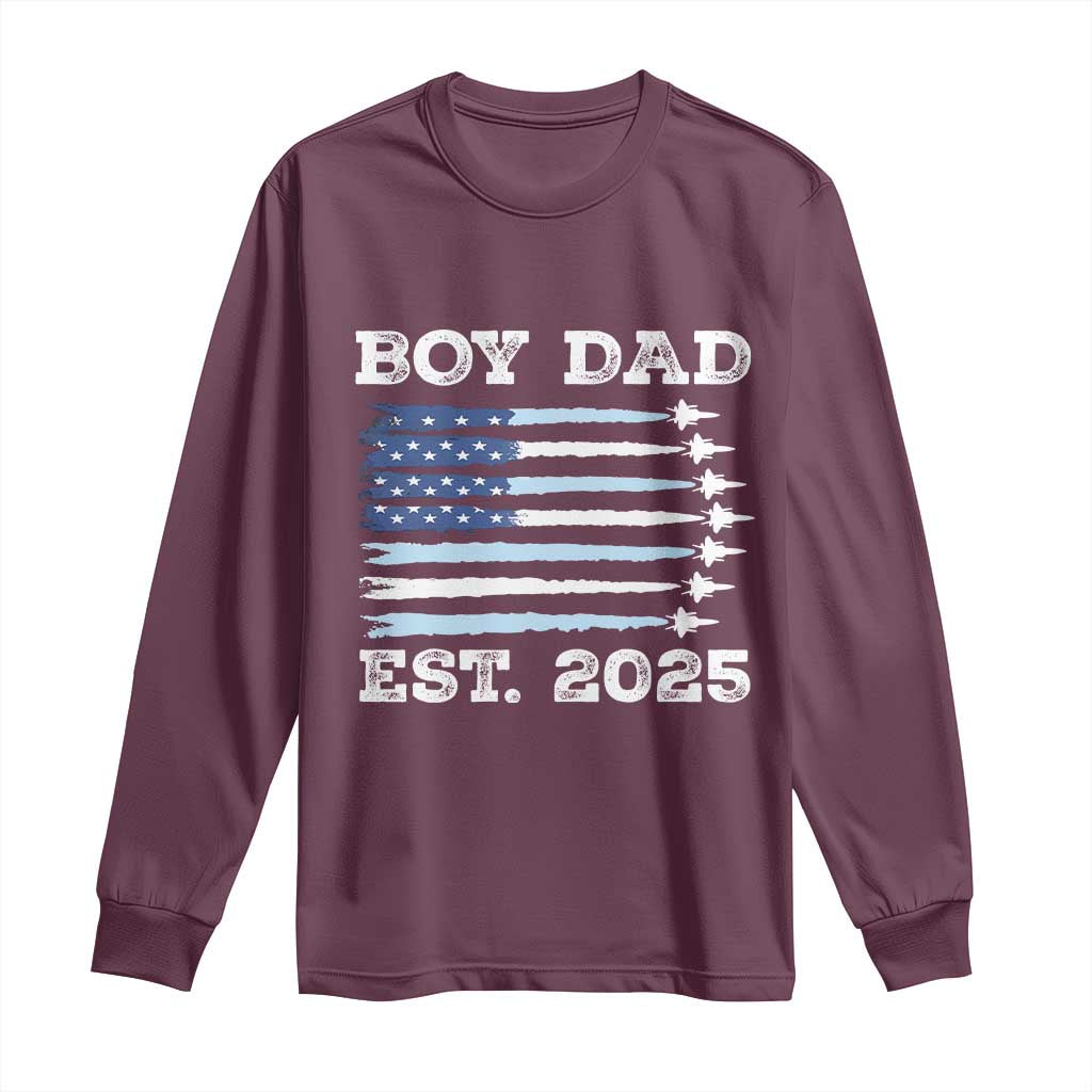 Boy Dad Est 2025 Long Sleeve Shirt Newborn Daddy Father Baby Boy Son USA Flag Fighter Jets