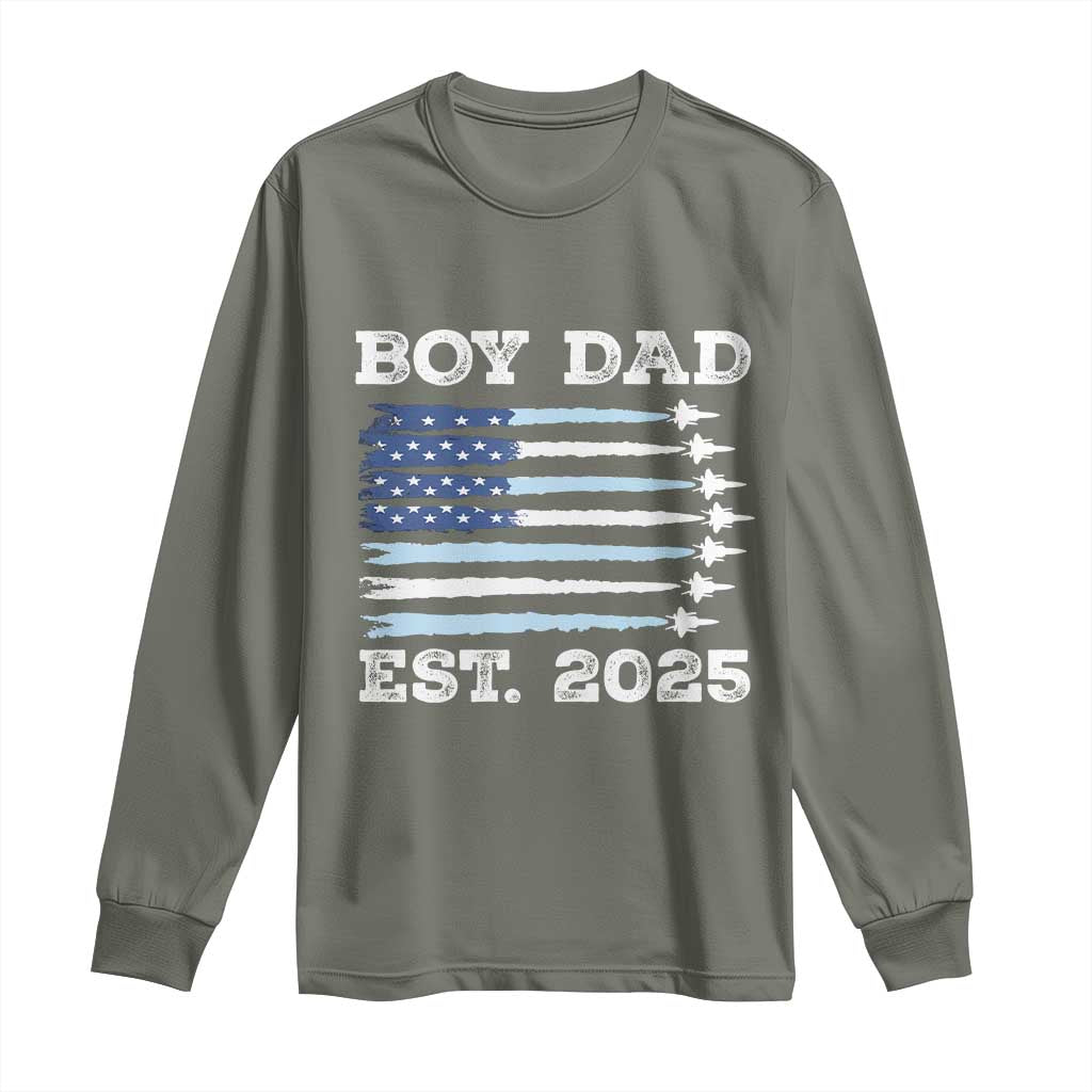 Boy Dad Est 2025 Long Sleeve Shirt Newborn Daddy Father Baby Boy Son USA Flag Fighter Jets
