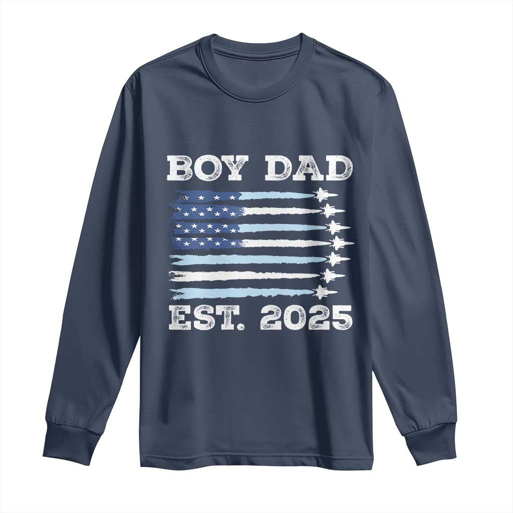 Boy Dad Est 2025 Long Sleeve Shirt Newborn Daddy Father Baby Boy Son USA Flag Fighter Jets