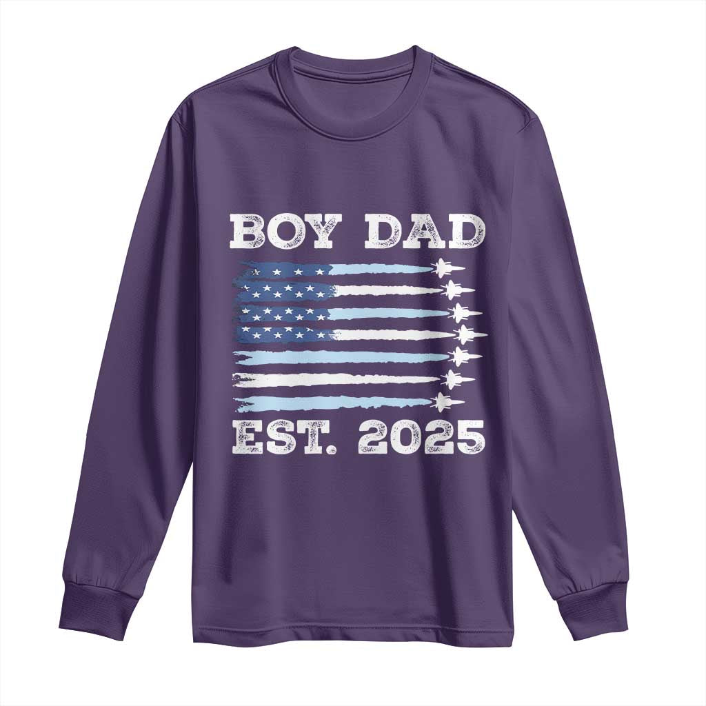 Boy Dad Est 2025 Long Sleeve Shirt Newborn Daddy Father Baby Boy Son USA Flag Fighter Jets